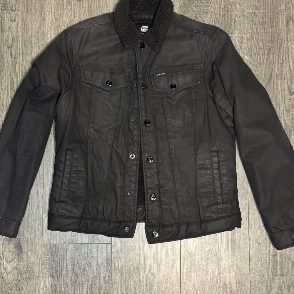 Men's Black Denim Jacket with Sherpa Collar